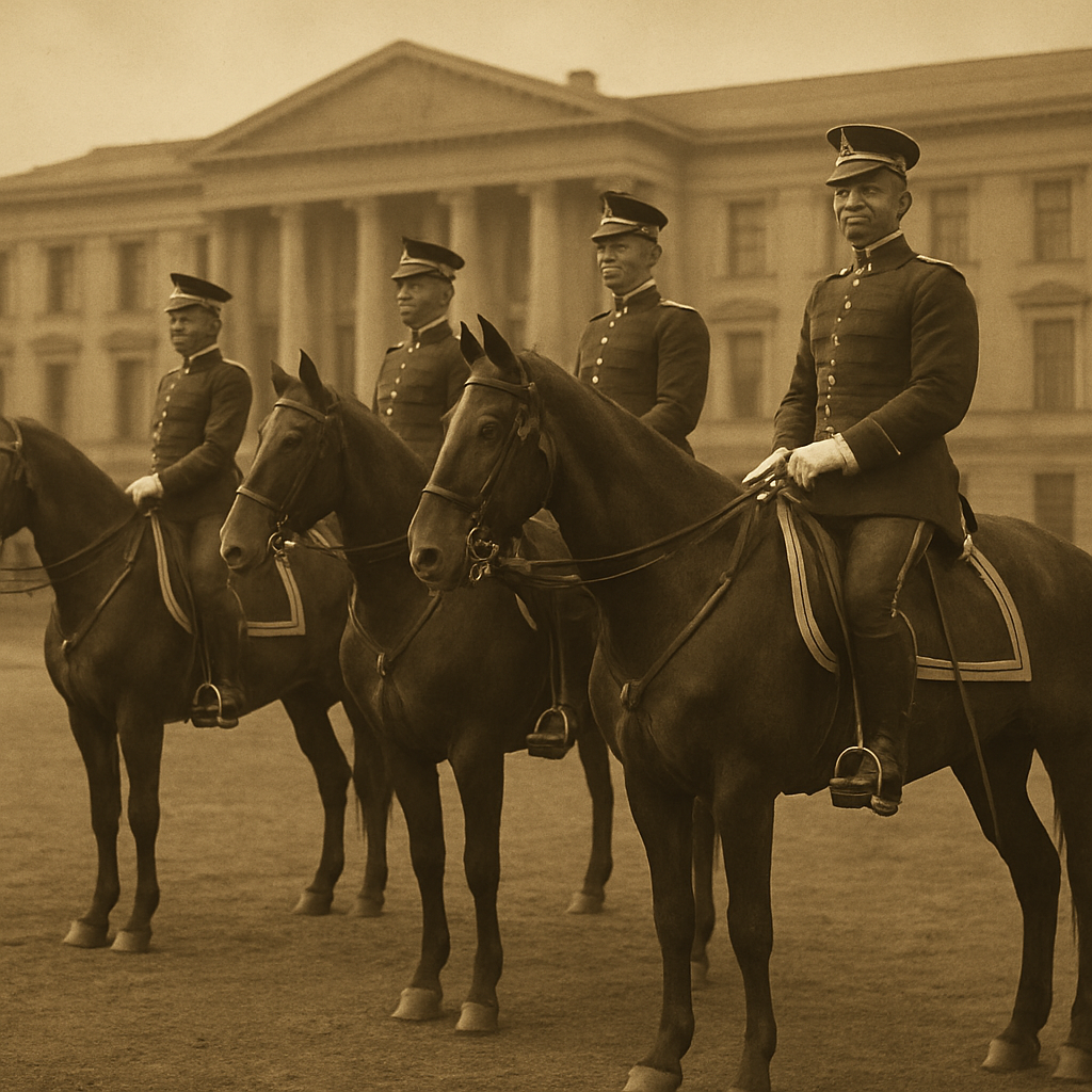Oficiales de caballería en formación histórica